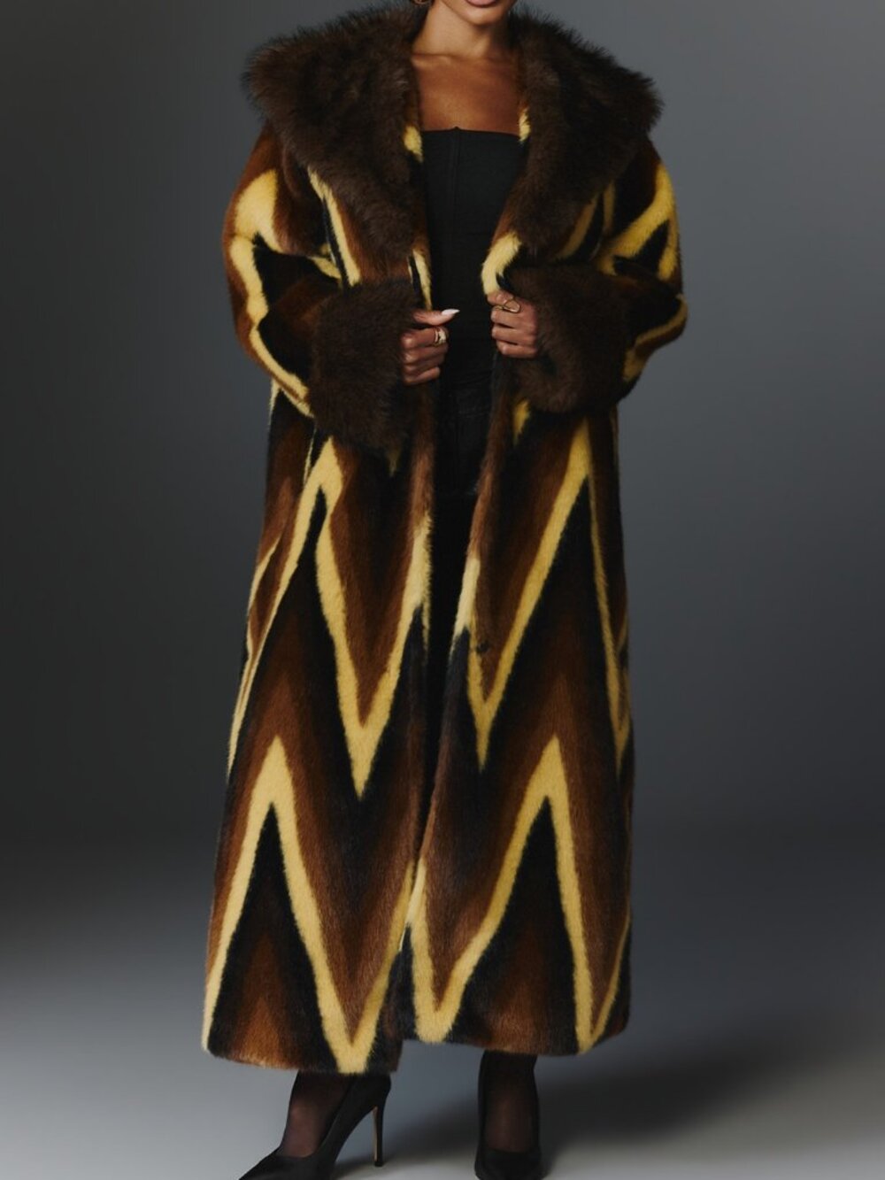 Brown Casual Women's Faux Fur Long Cozy Oversized Coat